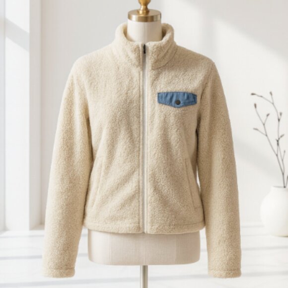 Pendleton Jackets & Blazers - Pendleton Sherpa Fleece Zip Jacket Women’s Beige Blue Plaid Lined Size M Vintage